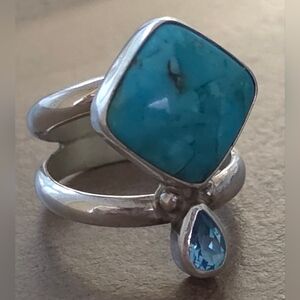 DESIGNER DESERT ROSE TRADING TURQUOISE BLUE TOPAZ STERLING SILVER 925 RING Sz 6